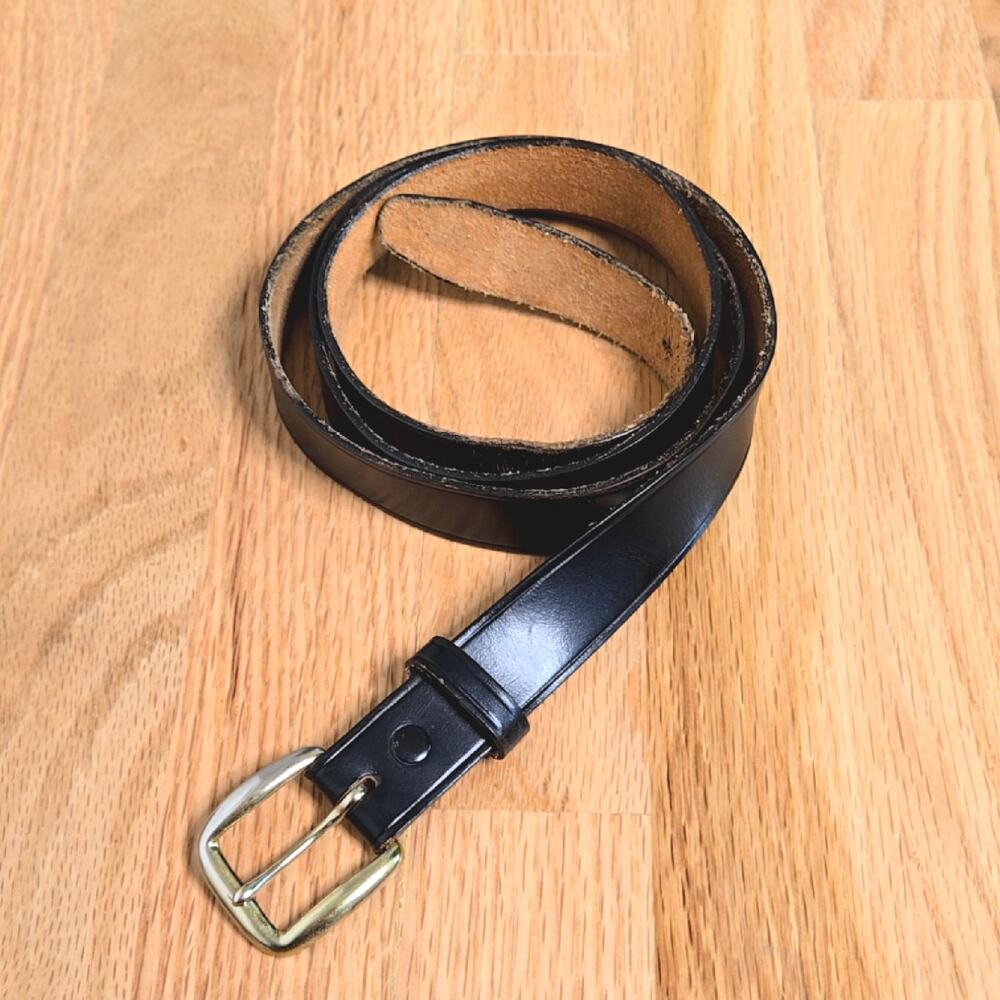 Paris Men's Black Leather Belt Size 48, Gold Buckle